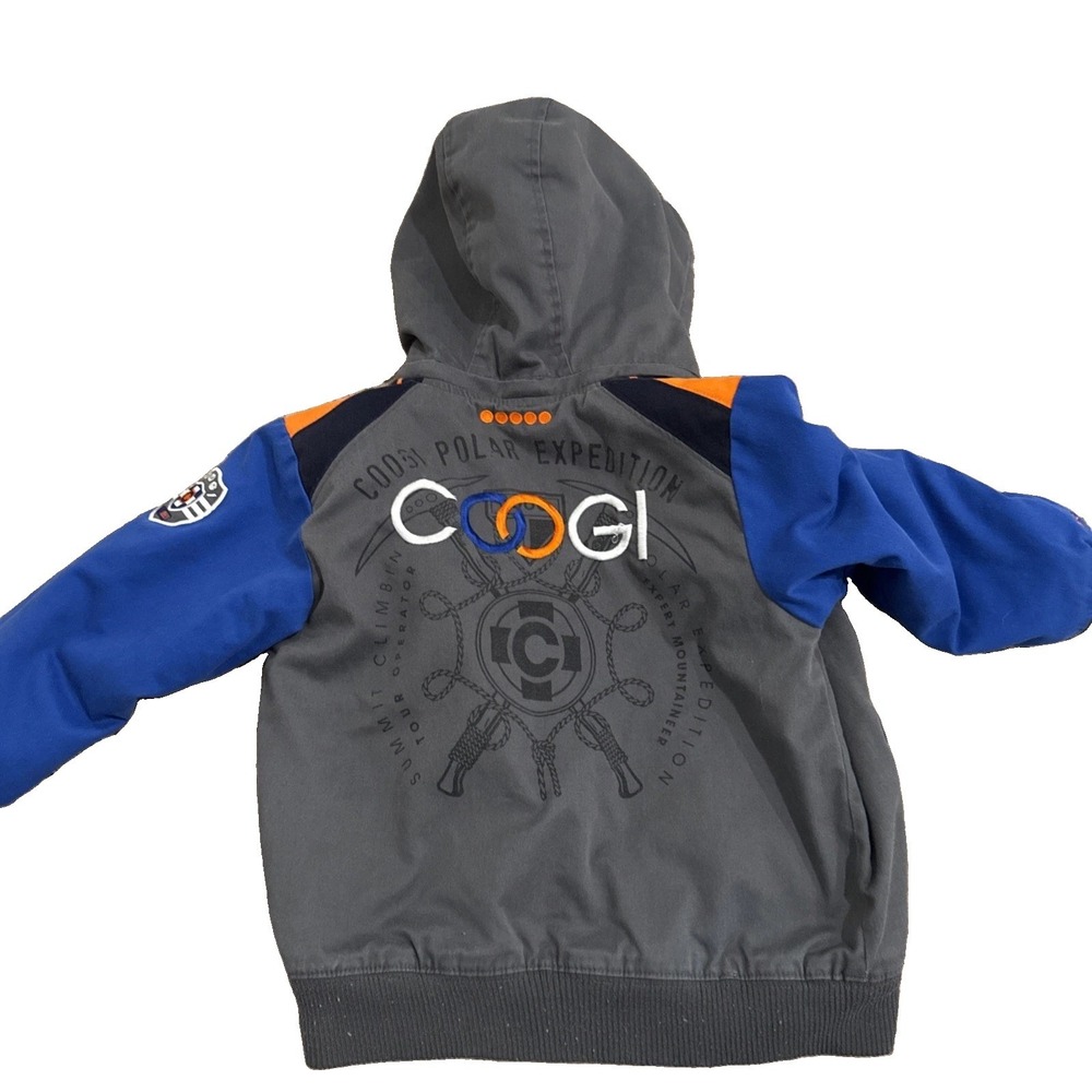 Coogi Kids Hooded Bomber Jacket Gray Size 5/6 Full Zip Hip Hop Streetwear